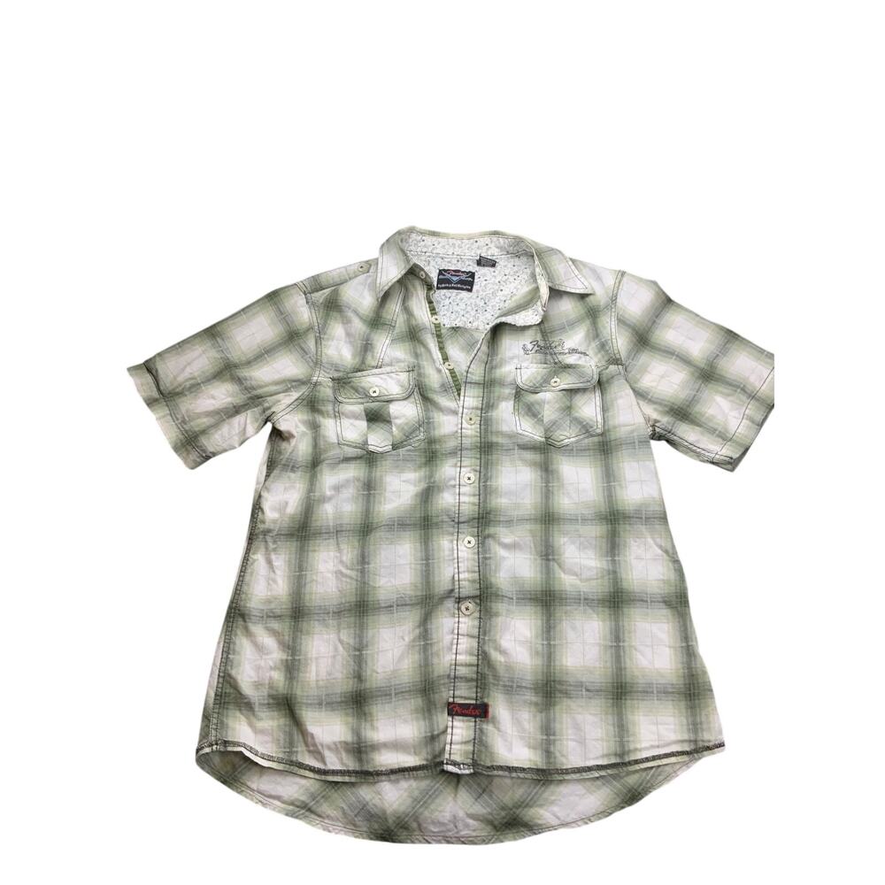 Fender Rock & Roll Religion Plaid Button Shirt Mens Large Green Western Rock